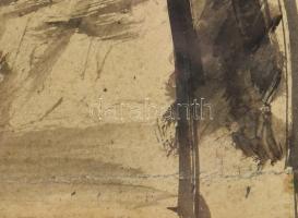 Jelzés nélkül (Iványi-Grünwald Béla?): Portré. Tus, papír. Üvegezett fakeretben, 21,5×14,5 cm