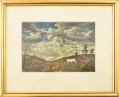 Rudnay Gyula (1878-1957): Lovak. Akvarell, papír, jelezve jobbra lent. Üvegezett fakeretben, 14,5×21...