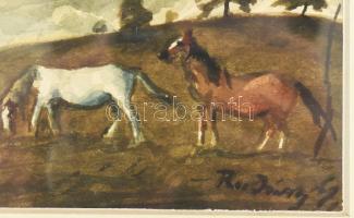Rudnay Gyula (1878-1957): Lovak. Akvarell, papír, jelezve jobbra lent. Üvegezett fakeretben, 14,5×21...