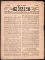 1919 Az Őrszem katonai és csendőrségi lap XVI. évf. 2. száma, 1919. jan. 15. Szerk. és kiadótulajdonos: Hazai Hugó. Kisebb lapszéli sérülésekkel, 8 p.