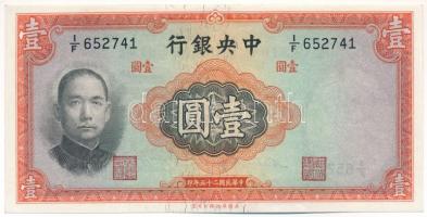 Kína / Central Bank of China 1936. 1Y "I/F 652741" T:XF China / Central Bank of China 1936. 1 Yuan "I/F 652741" C:XF Krause P#212