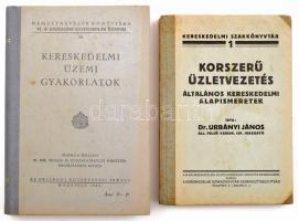 Dr. Urbányi János: Korszerű üzletvezetés. Általános kereskedelmi alapismeretek. Kereskedelmi Szakkönyvtár 1. Bp., [1940], Kereskedelmi Szakkönyvtár Szerkesztőbizottság (Pallas-ny.), 101+(1) p. Első kiadás. Kiadói félvászon-kötés, kissé foltos borítóval. + Kereskedelmi üzemi gyakorlatok. Nemzetnevelők Könyvtára VI. A Gazdasági Középiskolák Könyvei 10. Bp., 1942, Országos Közoktatási Tanács, 179+(1) p. Kiadói félvászon-kötés, jó állapotban.