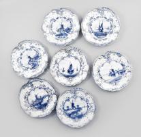 cca 1890-1900, Royal Bonn Delft 7 darab szervírozótál. Jelzett, több mintával, kis kopással, d: 21 cm