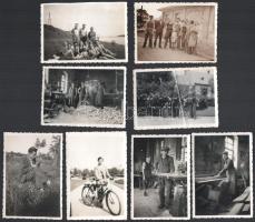 cca 1940-1943 Vác, vegyes életképek, munkafolyamatok fotói, 8 db fotó hátoldalon feliratozva, némelyik felületén törésnyom, 8,5×6 cm