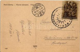 1938 Érsekújvár, Nové Zámky; Fő tér, piac, üzletek / main square, market, shops + "1938 Érsekúj...