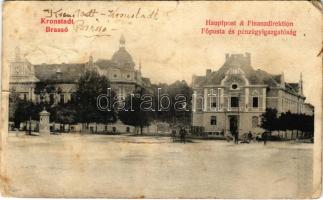 1910 Brassó, Kronstadt, Brasov; Hauptpost & Finanzdirektion / Főposta és pénzügyigazgatóság / post office, finance directorate (szakadások / tears)