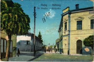 Hátszeg, Hateg; Str. Grecilor / Görög utca. Nagy Bálint kiadása / street view (ragasztónyom / glue marks)