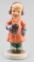 Hummel zenét hallgató lány. Jelzett, kézzel festett, hibátlan, m: 8,5 cm