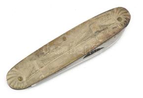 Turris bicska, Parlament és Lánchíd ábrázolásokkal, kopással, jelzett, h: 9 cm