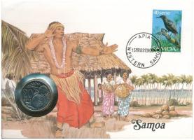 Samoa 1988. 20s Cu-Ni felbélyegzett borítékban, bélyegzéssel, német nyelvű leírással T:UNC Samoa 1988. 20 Sene Cu-Ni in envelope with stamp, cancellation, and a description in german C:UNC