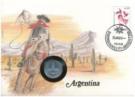 Argentína 1984. 1P Al felbélyegzett borítékban, bélyegzéssel, német nyelvű tájékoztatóval T:UNC  Argentina 1984. 1 Peso Al in envelope with stamp, cancellation and a prospectus in german C:UNC