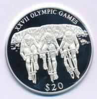 Libéria 2000. 20$ Ag &quot;2000. évi Olimpiai Játékok Sydney - Kerékpár&quot; kapszulában T:PP Liberia 2000. 20 Dollars Ag &quot;Olympic Games 2000 Sydney - Cycling&quot; in capsule C:PP Krause KM#489