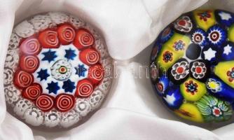 Murano Venini 1939 6 darab millefiori technikával készült levélnehezék, eredeti sérült dobozában. Az...