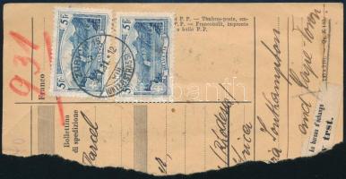 1931 Szállítólevél darab 22,65Fr bérmentesítéssel Rhodéziába / 2 x Mi 227, 5 x 197x, 196 x, 2 x 107x, 120 on parcel card piece to Rhodesia ZÜRICH