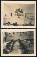 cca 1935 A debreceni Református Leánygimnázium 11. Lórántffy Zsuzsanna leánycserkés csapatának szállása, a falon lógó zászlón jól olvasható: "LZs11", 2 db fotó, 5,5×8 cm