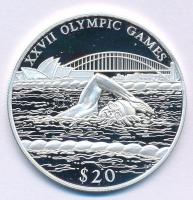 Libéria 2000. 20$ Ag &quot;2000. évi Olimpiai Játékok Sydney - Úszás&quot; kapszulában T:PP  Liberia 2000. 20 Dollars Ag &quot;Olympic Games 2000 Sydney - Swimming&quot; in capsule C:PP