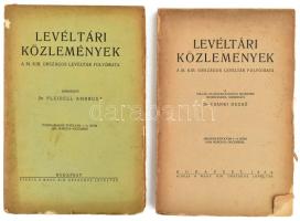 Levéltári Közlemények. A Magyar Országos Levéltár folyóirata. 2 db száma: 1924 II. évf 1-4. szám, 1935. XIII. évf. 1-4. szám. . Szerk. Csánki Dezső, Piedell Ambrus. Bp. 1924-35, Magyar Országos Levéltár.. Kiadói papírborítóban, kis sérüléssel