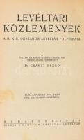 Levéltári Közlemények. A Magyar Országos Levéltár folyóirata. 1923 . teljes évfolyam 2 db száma: I. évf 1-2., 3-4 szám, 1 . Szerk. Csánki Dezső, Bp. 1923, Magyar Országos Levéltár..Egészvászon kötésben eredeti borítók a végére kötve