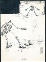 Rau Tibor (1934-2000), 2 db karikatúra: Sportvarázs és 11-es. Tus, papír, mindkettő jelzett. 11-es h...