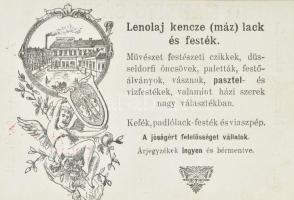 cca 1900 ifj Mandits Sándor lenolaj kencze, lack és festék litho reklám nyomtatvány 9x12 cm