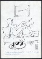 Rau Tibor (1934-2000), 2 db karikatúra: Forma-1 kerékcsere és "Jenőke, ne meséljen nekem pikáns...