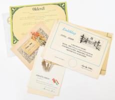 cca 1958-76 szocialista oklevél és emléklap tétel, össz. 12 db, közte Budapesti Metró észak-déli vonala ügyében, vegyes állapotban, klf. méretekben.