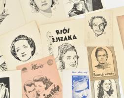 cca 1940-1950 12 db film plakát, reklám nyomtatvány eredeti rajza, valamint a megjelent nyomdai term...