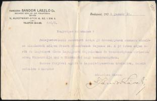 Farczádi Sándor László (1871-1949) budapesti rendőrfőkapitány (1917-18), ügyvéd autográf aláírása gépelt, fejléces levelén