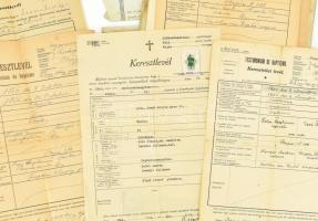 cca 1900-1940 vegyes okmány tétel, össz. kb. 20 db, közte néhány erdélyi vonatkozású, vegyes állapot...