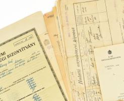 cca 1900-1944 vegyes okmány tétel, össz. kb. 20 db, vegyes állapotban