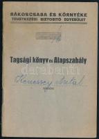 cca 1944-46 Rákospalota és Környéke Temetkezési Biztosító Egyesület tagsági könyv és alapszabály tagdíjbélyegekkel