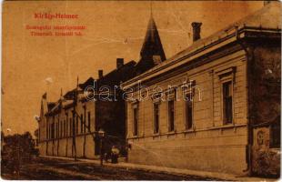 1918 Királyhelmec, Helmec, Kralovsky Chlumec; Bodrogközi takarékpénztár, Tisza szabályozási társulati lak. Klein József kiadása / saving bank, street view (b)