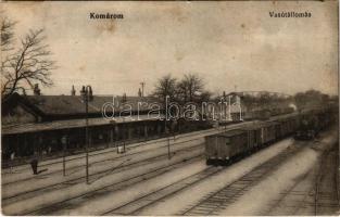 Komárom, Komárnó; pályaudvar, vasútállomás, gőzmozdony, vonat. Kiadja L. H. Pannonia 5205. / railway station, locomotive, train (Rb)