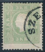 1858 3kr II. sárgás zöld, alsó ívszéli darab (?), erősen elfogazva / 3kr II. yellowish green, margin piece (?), with shifted perforation SZE(GEDIN) Identification and signed: Ferchenbaur
