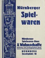 cca 1910-1920 Nürnberger Spielwaren. Nürnberger Spielwaren-Haus A. Wahnschaffe. / Német játékáruház fekete-fehér képekkel illusztrált katalógusa. Kiadói tűzött papírkötés, hajtásnyommal, 40 p.