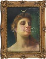 Angyalffy Erzsébet (1861-1940): Luna (Art deco hölgy arcképe), 1924. Olaj, karton, jelzett a hátoldalán. Dekoratív, üvegezett fakeretben. 42x32 cm