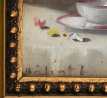 Bálint jelzéssel (Bálint József?): Csendélet. Olaj, fa. Dekoratív, üvegezett fakeretben. 20x14 cm