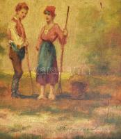 Perlmutter Imre (1870 k.-1935): Páros. Olaj, fa, jelzett, dekoratív fakeretben, 16×12 cm