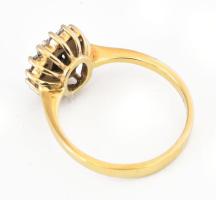 14k sárgararany (Au) gyűrű kékeszöld black opállal, 0,5ct, cabosan csiszolás, + 16 db cirkóniával m:...