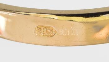 14k sárgararany (Au) gyűrű kékeszöld black opállal, 0,5ct, cabosan csiszolás, + 16 db cirkóniával m:...