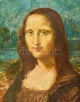 Gulyás Dénes (1927-2003): Mona Lisa elvesztette mosolyát (cím nélkül), 1977. Olaj, farost, jelezve j...