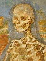 Gulyás Dénes (1927-2003): Mona Lisa elvesztette mosolyát (cím nélkül), 1977. Olaj, farost, jelezve j...