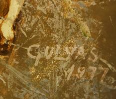 Gulyás Dénes (1927-2003): Mona Lisa elvesztette mosolyát (cím nélkül), 1977. Olaj, farost, jelezve j...