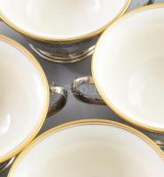 Hat darabos sterling ezüst (Ag) teáscsésze készlet, Lenox porcelán betéttel. Aranyozott széllel, jel...