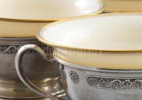 Hat darabos sterling ezüst (Ag) teáscsésze készlet, Lenox porcelán betéttel. Aranyozott széllel, jel...