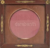 Antik képkeret, fa, lakkozott. réz díszítéssel külső méret 15x15 cm
