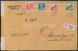 1919 Ajánlott levél temesvári szerb cenzúrával Chemnitzbe / Registered censored cover to Chemnitz TEMESVÁR