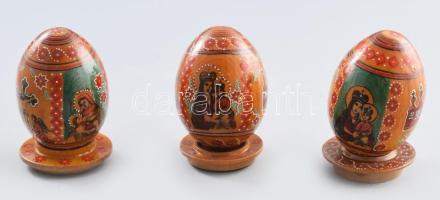 3 db kézzel festett orosz fa tojás 8 cm