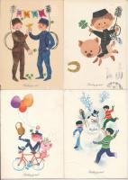 43 db MODERN magyar retro grafikai üdvözlő képeslap. Képzőművészeti Alap: ÚJÉV / 43 modern Hungarian retro greeting graphic postcards: New Year