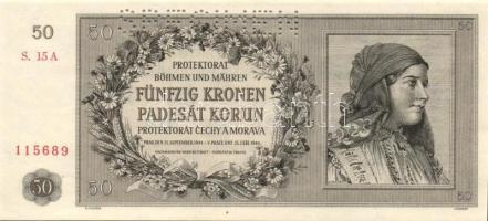 Német 3. Birodalom/Cseh-Morva Protektorátus/német megszállás 1944. 50Kr "SPECIMEN" perforációval T:I